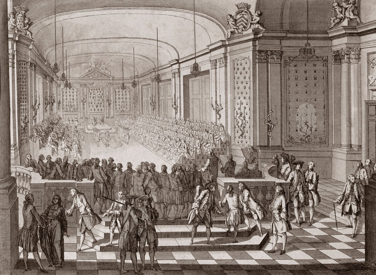 A nantes-i Jacobins Hall belső képe, az Egyesült Államok Bretagne-i birtoka idején 1764-ben. alkotó: French School