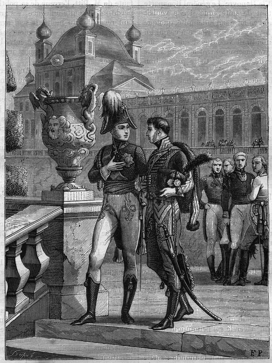 Interjú I. oroszországi Sándorral (1777-1825) és Michel Duroccal (1772-1813) Szentpéterváron 1801 áprilisában - Louis Adolphe Thiers „Histoire du Consulate et de la Empire” című 1865-ös metszete – I. Sándor császár beszélgetése Oroszország (1777- alkotó: French School