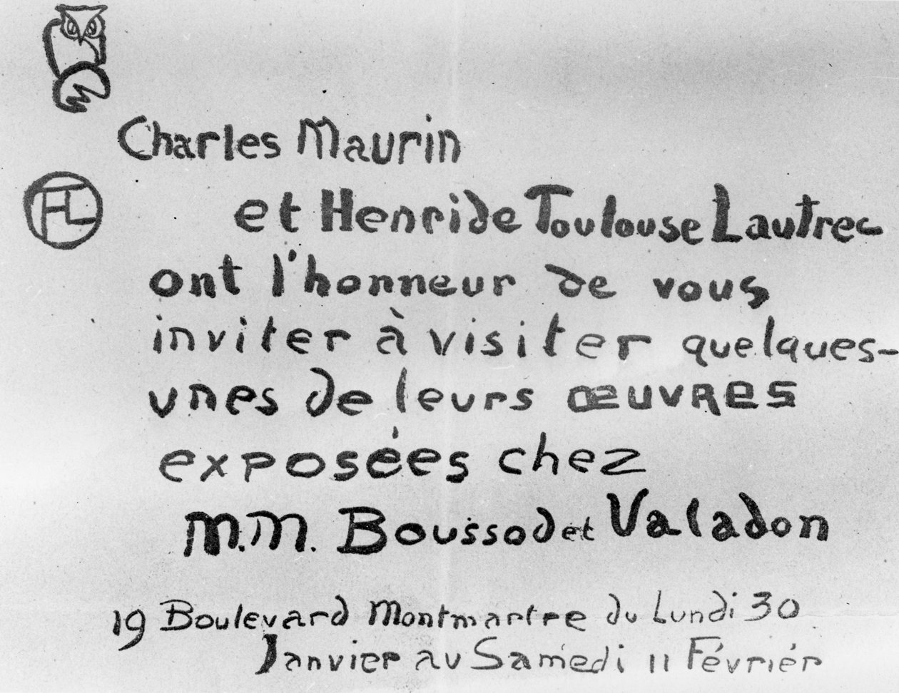 Meghívó Charles Maurin és Henri de Toulouse-Lautrec munkáit bemutató kiállításra alkotó: French School
