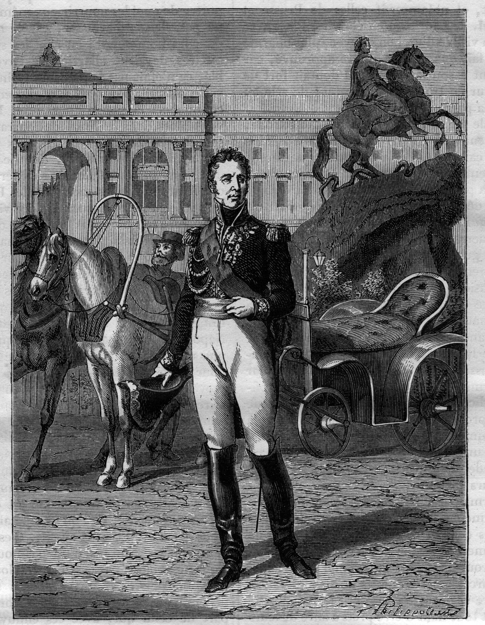 Jacques Law, Marquis de Lauriston - Jacques Alexandre Bernard Law, de Lauriston márki, francia marechal (1768-1828) portréja - Adolphe Thiers „A birodalom története a konzulátus történetét követve” című művében - 1879 - magángyűjtemény alkotó: French School