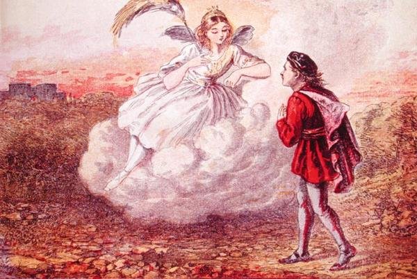 Jacques és a tündér, illusztráció a „Jacques et ses Trois Voyages” című meséhez, 1860 körül (színes metszet) alkotó: French School