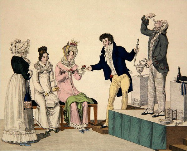 Jacques de Falaise a polifágok, 93. tábla a "le Bon Genre" című műből, 1810 körül (színes metszet). alkotó: French School
