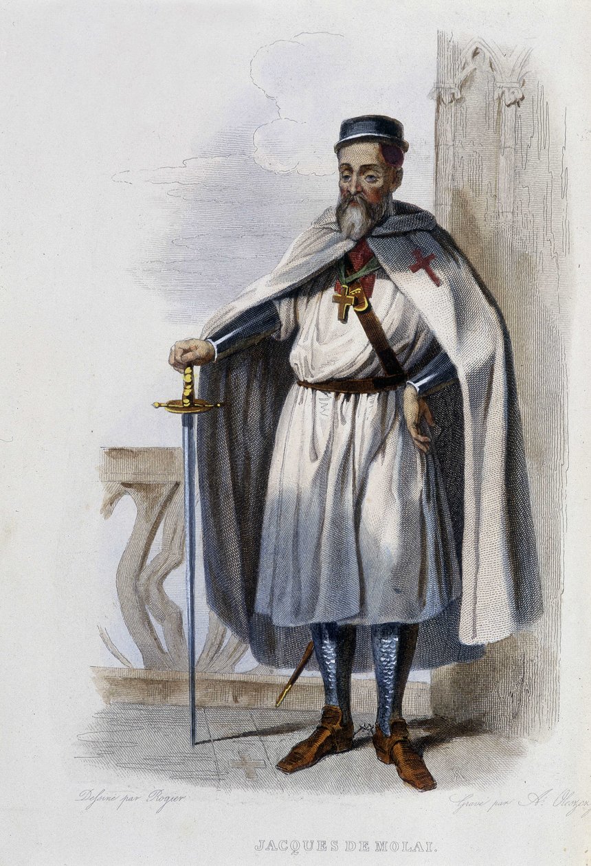 Jacques de Molai (vagy Molay), a Templomosok Rendjének utolsó nagymestere (1243-1314) - a „Le Plutarque francais”-ban”, szerk. Mennechet alkotó: French School