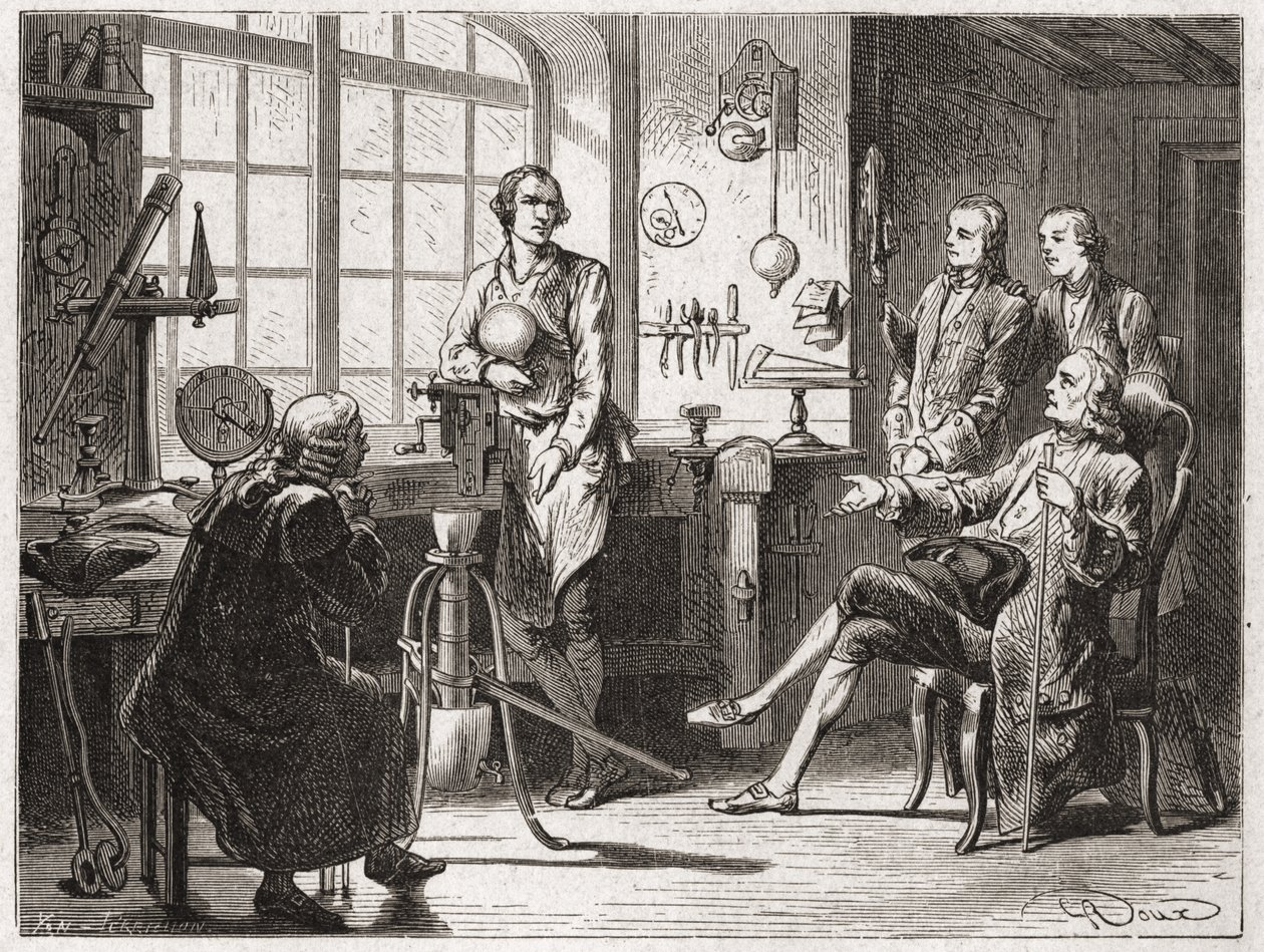 James Watt (a gőzgép feltalálója 1769-ben) a glascowi üzletében - a „tudomány Albumában”; jeles tudósok; Nagy felfedezések””” 1896. alkotó: French School