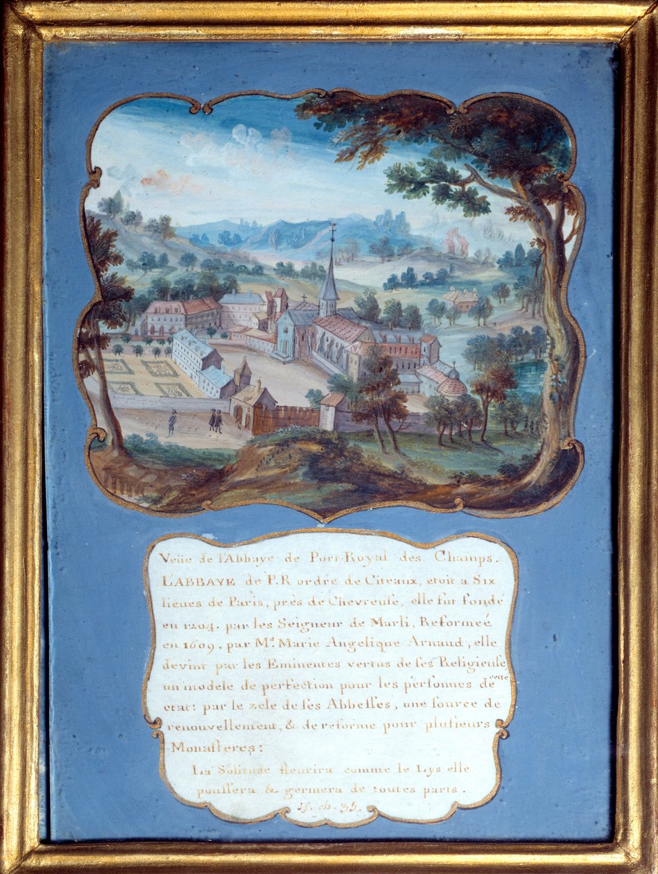 Janzenizmus „” A Port royal des champs-i apátság perspektivikus képe”. Kilátás a Port-Royal-des-Champs kolostorra). 18. századi névtelen gouache. Port Royal, Musee Des Granges. alkotó: French School