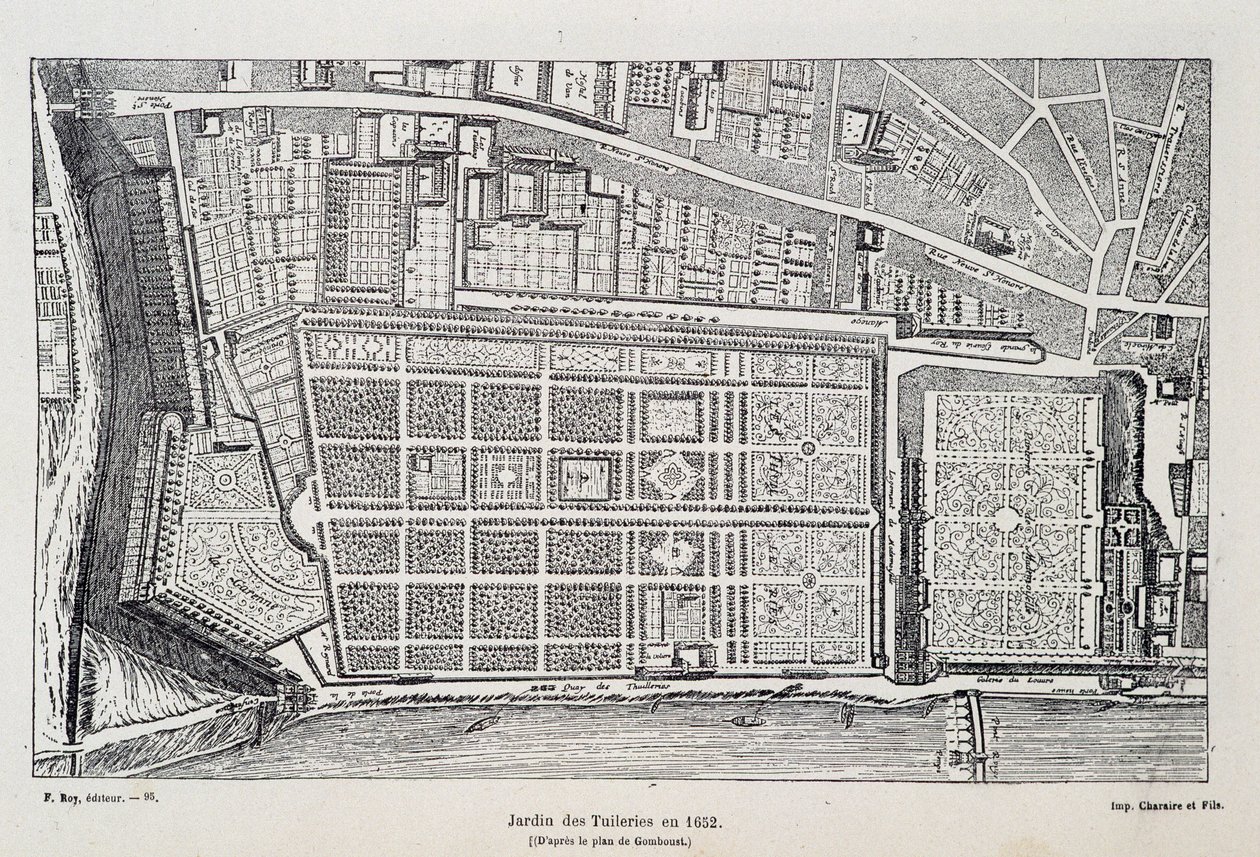 Jardin des Tuileries 1652-ben (Gomboust terve után) - „Párizsban az évszázadokon keresztül”, H. Gourdon de Genouillac, szerk. F. Roy, Párizs alkotó: French School