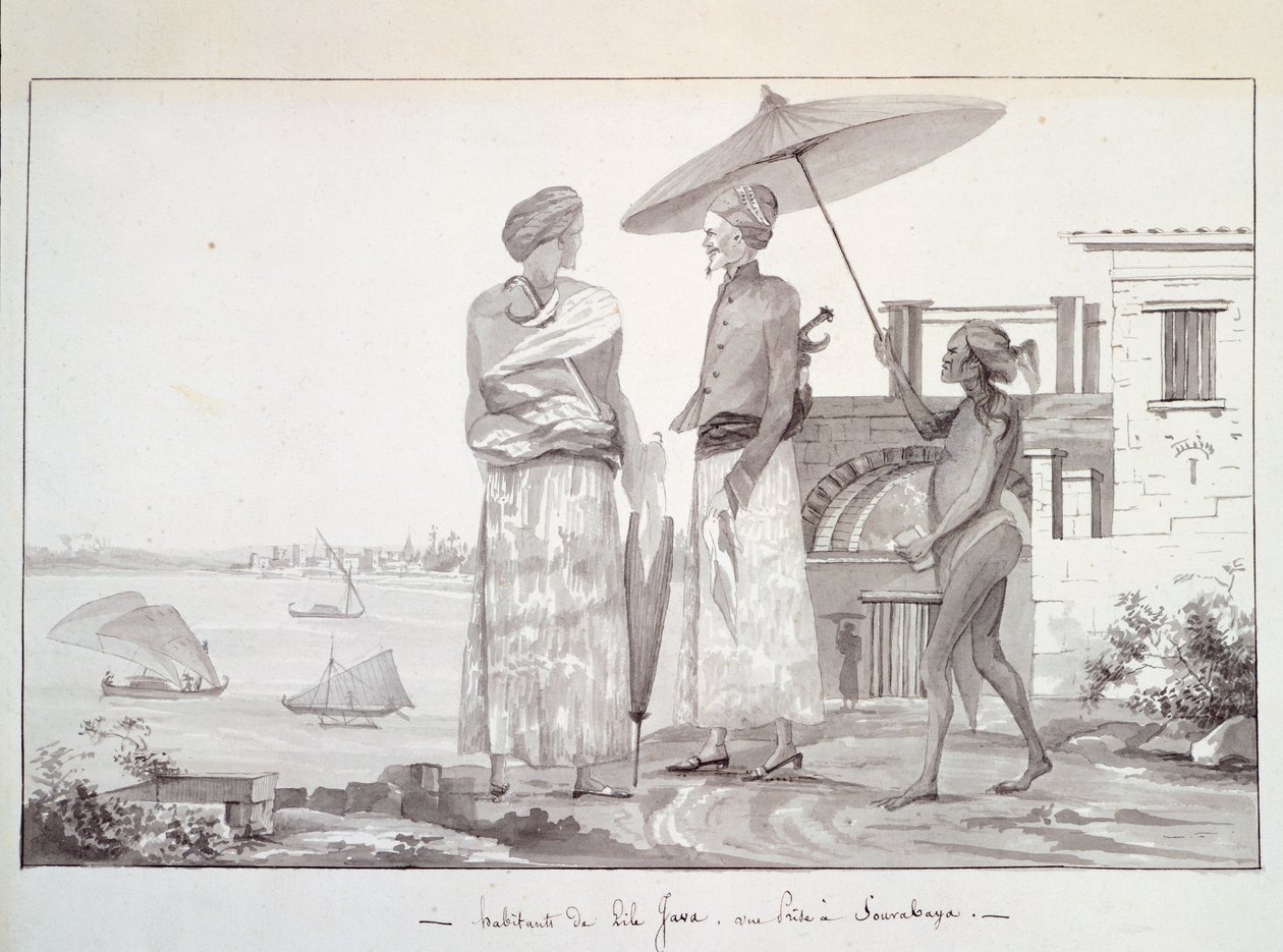 Jáva-sziget lakói úton Surabaya felé, Illusztráció a világ körüli utazásból, Louis Isidore Duperrey, L. F. Lejeune alkotó: French School