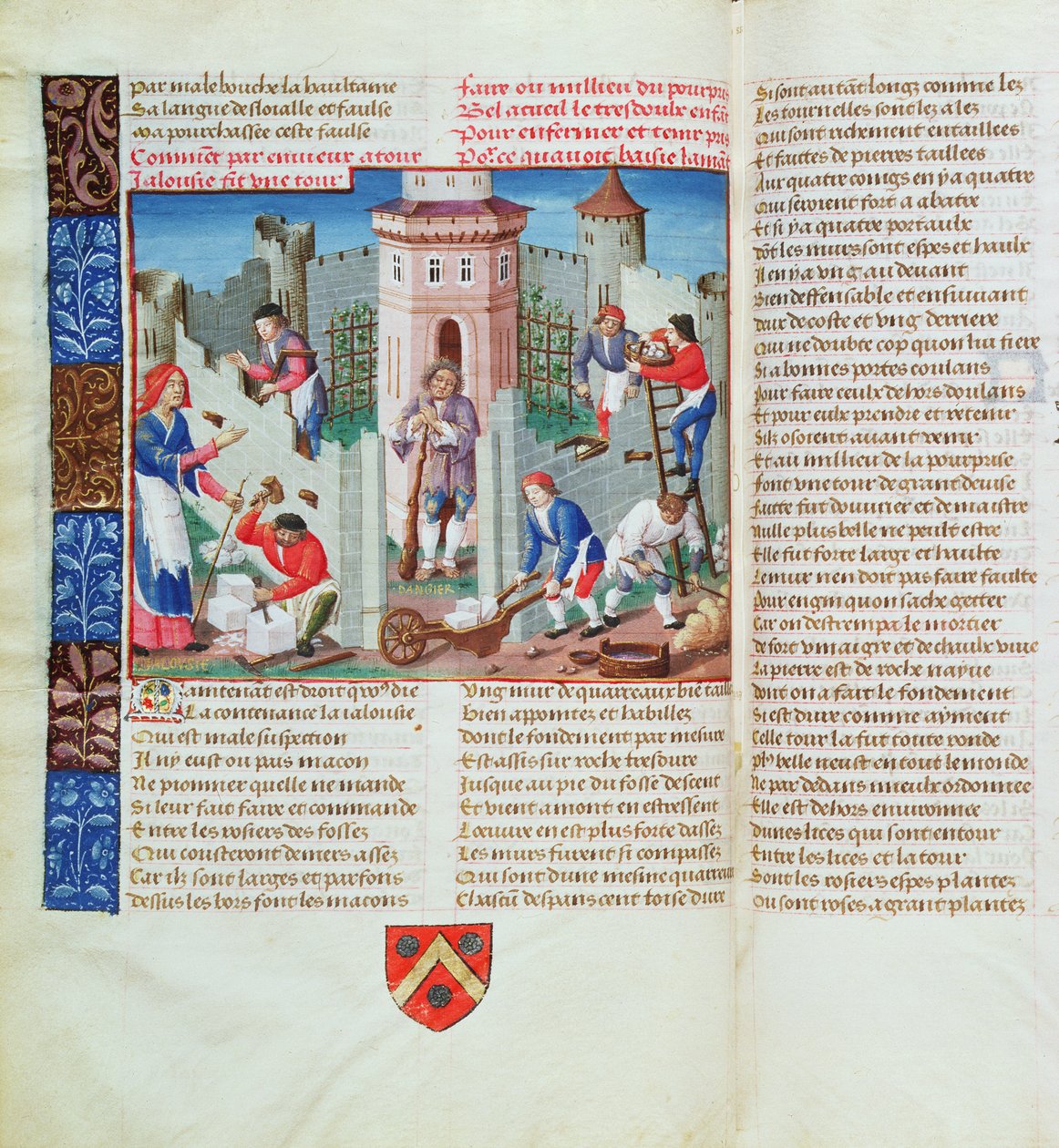 A féltékenység erődöt emel a Roman de la Rose-ból (gouache pergamen) alkotó: French School