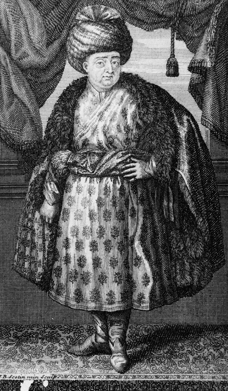 Jean-Baptiste Tavernier, J. B. Scotin nyomtatványa, Jean-Baptiste Tavernier hat útja című művének előlapja, 1713. alkotó: French School