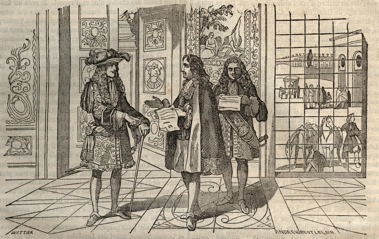 Jean Baptiste Colbert (Jean-Baptiste) (1619-1683) a versailles-i találkozón XIV. Lajos királlyal és Francois Louvois-val (1641-1691) - Leclerc nyomán készült metszet - alkotó: French School