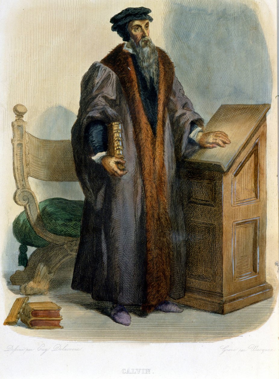 Jean Calvin (Jean Cauvin, francia reformátor és író (1509-1564) - a „Le Plutarque francais”-ban”, Ed. Mennechet alkotó: French School