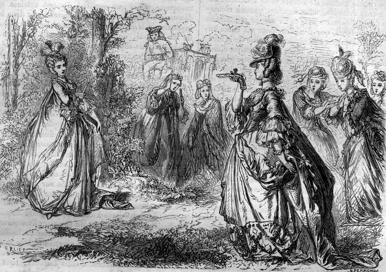 Jeanne Becu, Barry grófnője (vagy Madame) (1743-1793) XV. Lajos kedvence a Lucienne-i pavilonban. Metszet a „Pápák-királyok-királynők és császárok története évszázadokon keresztül” című könyvébe, Maurice Lachatre alkotó: French School