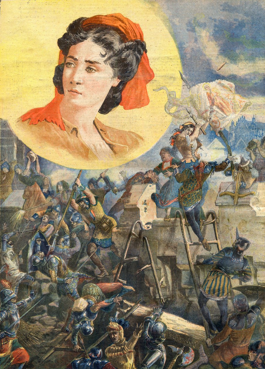 Jeanne Laisne (1456-?), Jeanne Fourquet néven ismert, Jeanne Hachette beceneve Heroine francaise - Jeanne Hachette Beauvais ostrománál 1472 - Illusztráció a Le petit Journal számára, 1894. január 8. alkotó: French School