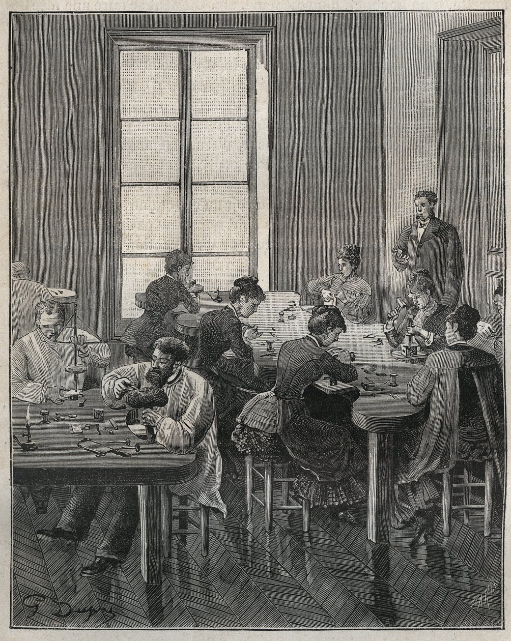 Ékszerműhely Párizsban a XIX. Metszet 1885-ből Adolphe BITARD „Les arts et metiers illustres” című könyvében. alkotó: French School