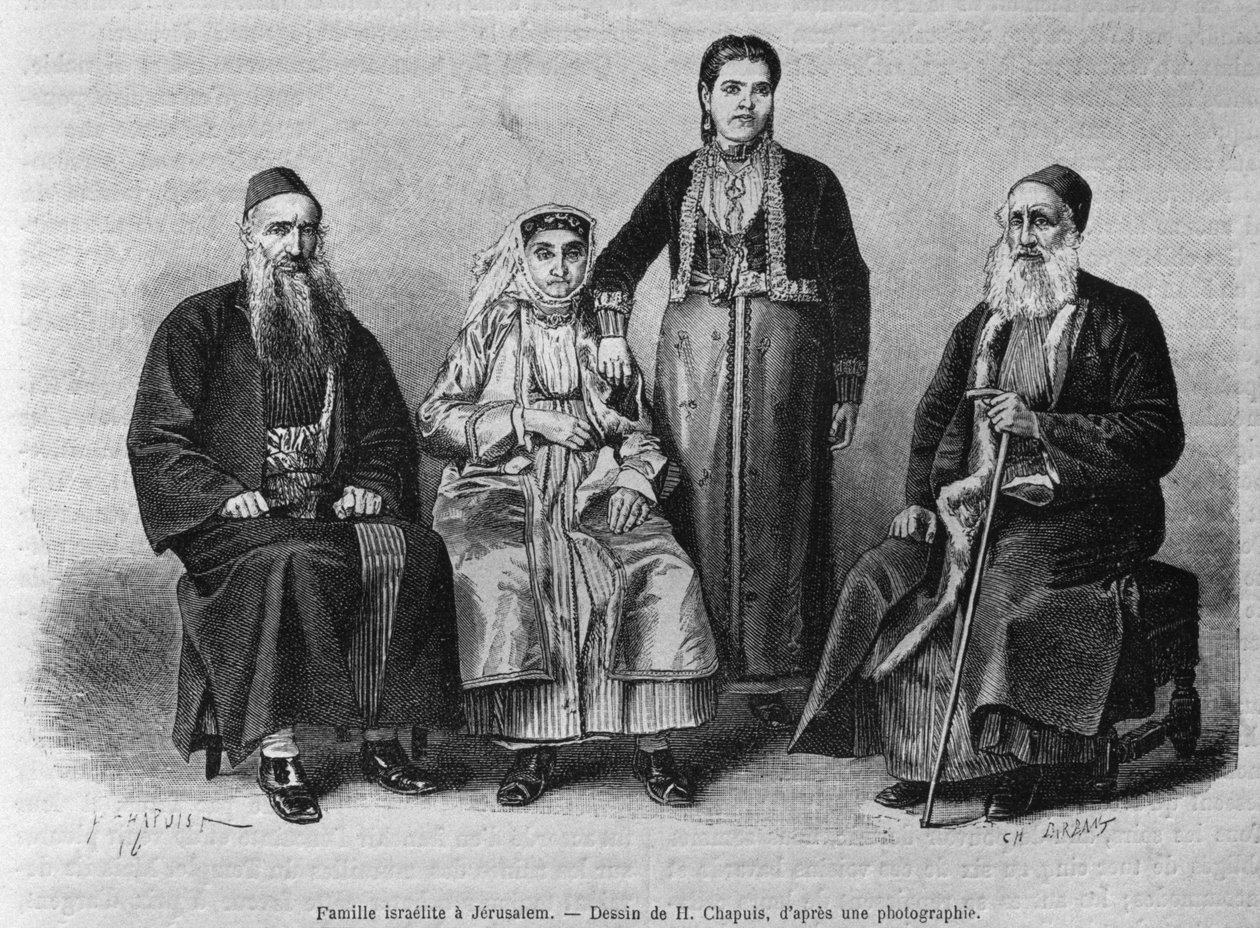 Jeruzsálemi zsidó család, Szíriából ma. Utazások Föníciában, Libanonban és Júdeában. Louis Charles Emile Lortet 1875-1880, 1884 (bw metszet) alkotó: French School