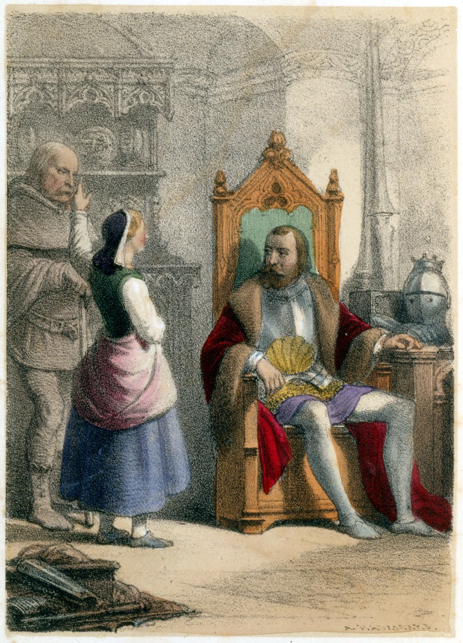 Joan of Arc és nagybátyja, Durand – Lapart Beaudricourt kapitánynak, Vaucouleurs kormányzójának: „A nemes Dauphinhoz kell mennem, az én Uram is úgy kívánja” – Madame Eugènie Foa „Les enfants illustres – tales historiques” című könyvében alkotó: French School