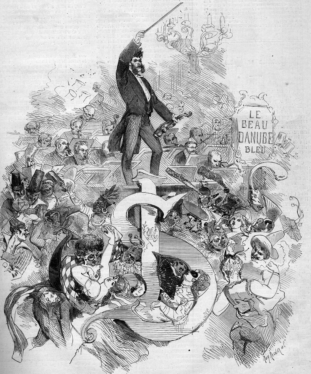 Johann Strauss, a fiatal (1825-1899), hegedűs a párizsi operában tartott álarcos bál során alkotó: French School