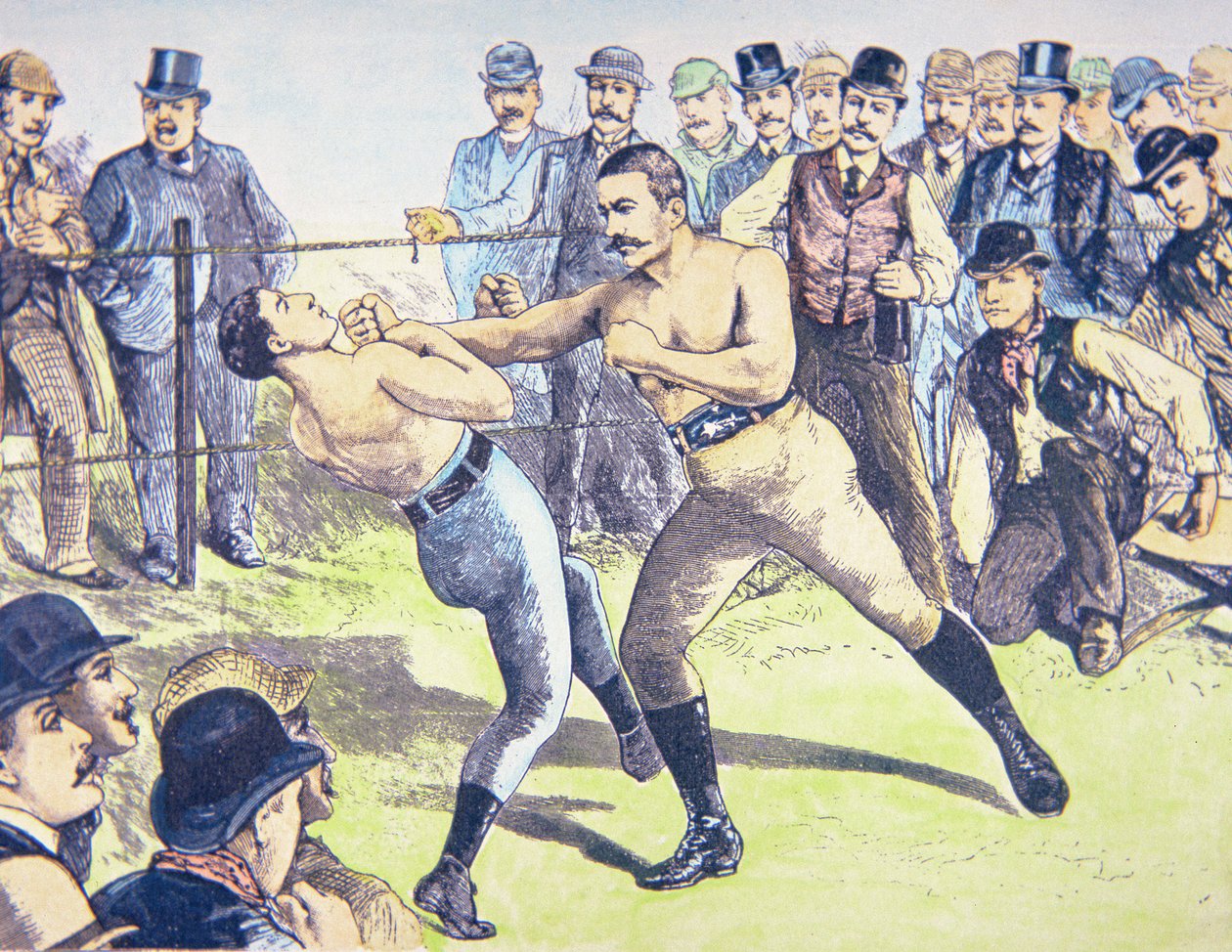 John L. Sullivan kontra Charlie Mitchell március 10-én alkotó: French School