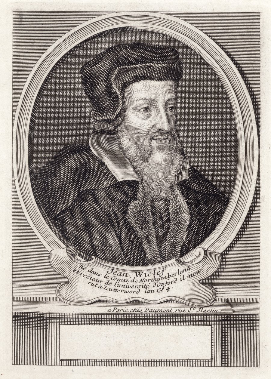 John Wycliffe, metszett Daumont, Párizs alkotó: French School