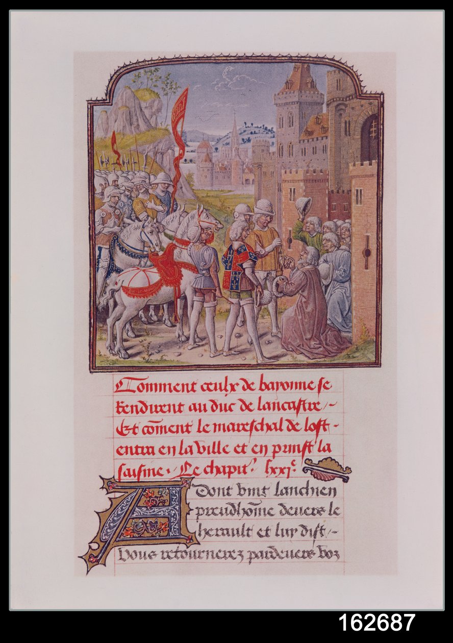 Gaunt Jánost Bayonne polgárai fogadták a város kapujában, a Froissarts Chronicle 15. század végén alkotó: French School