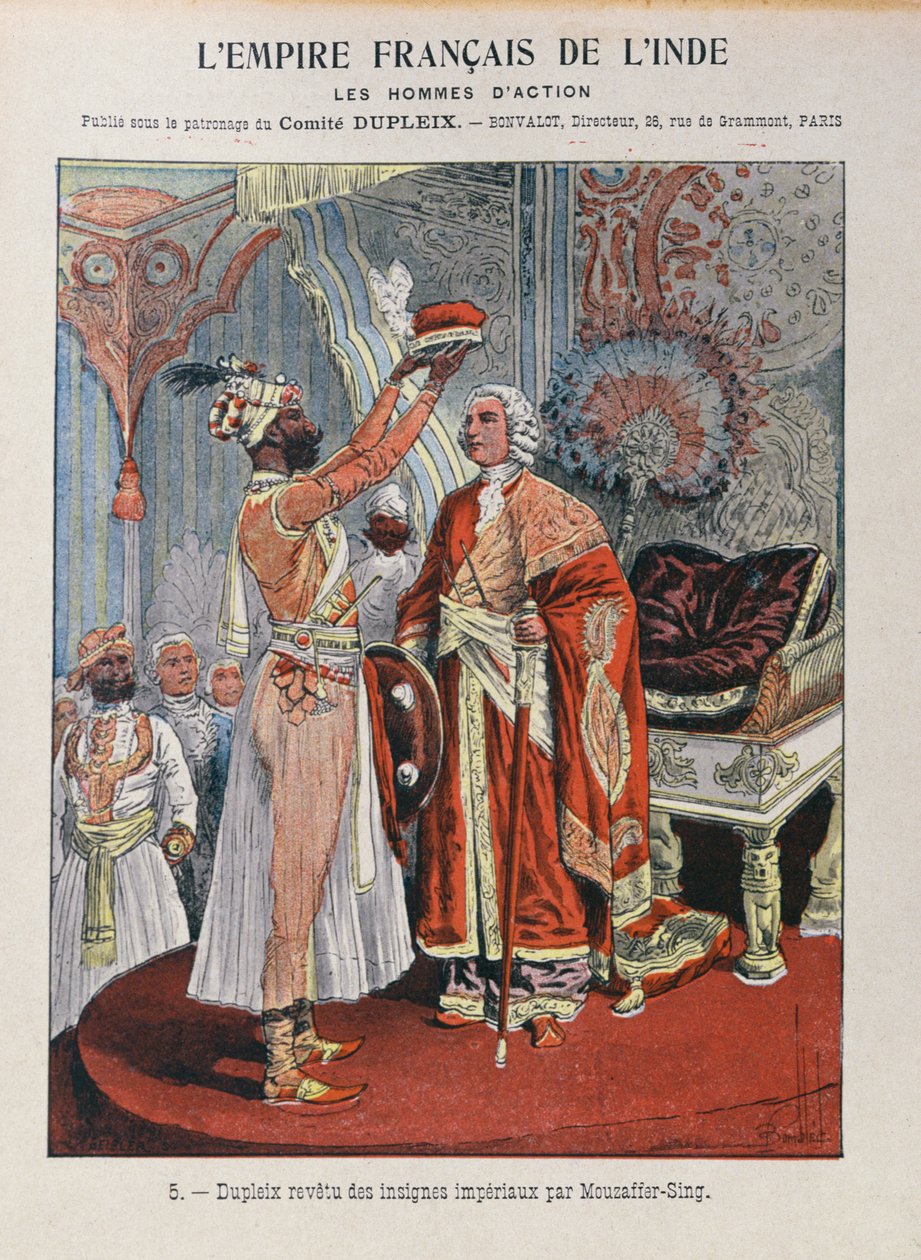 Joseph Francois Dupleix (1697-1763) megkapja a császári jelvényt egy indiai uralkodótól, az iskolai füzet borítója 1900 körül alkotó: French School