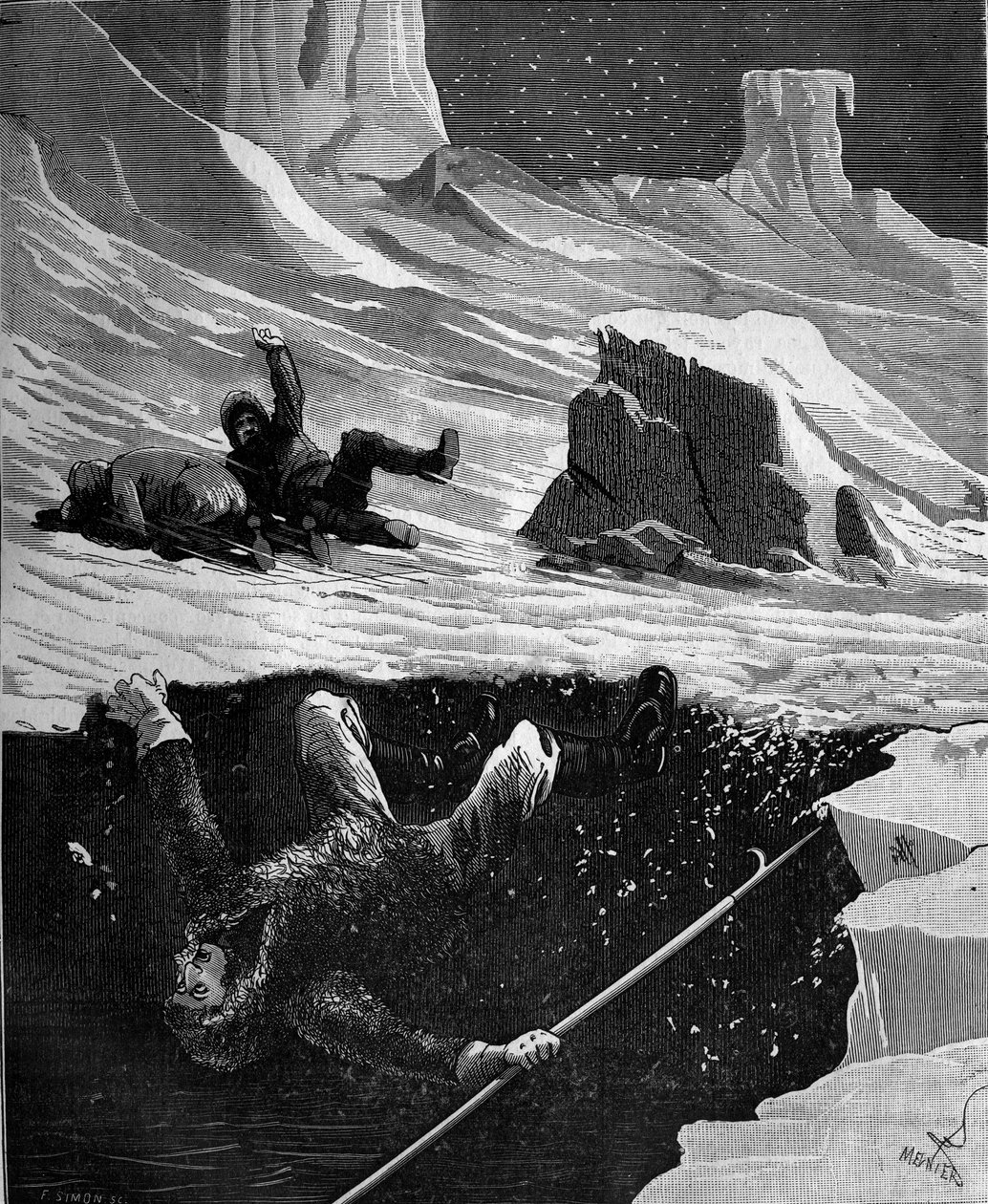 Joseph Rene Bellot (1826-1853), francia tengerész a kanadai sarkvidéki szigetvilágban 1853-ban halt meg. „A tudomány, találmányok és felfedezések népszerű története az első évszázadoktól napjainkig”, Bitard Adolphe 1880. alkotó: French School