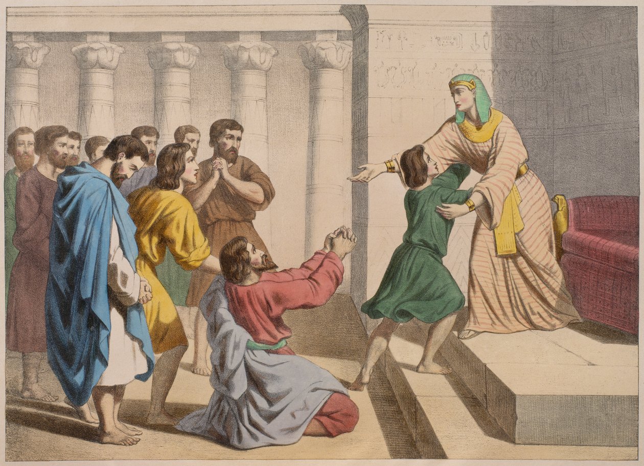 Joseph hagyja magát, hogy testvérei felismerjék, illusztráció az LHistoire Sainte katekizmusból, Charles Delagrave, Párizs, 19. század vége alkotó: French School