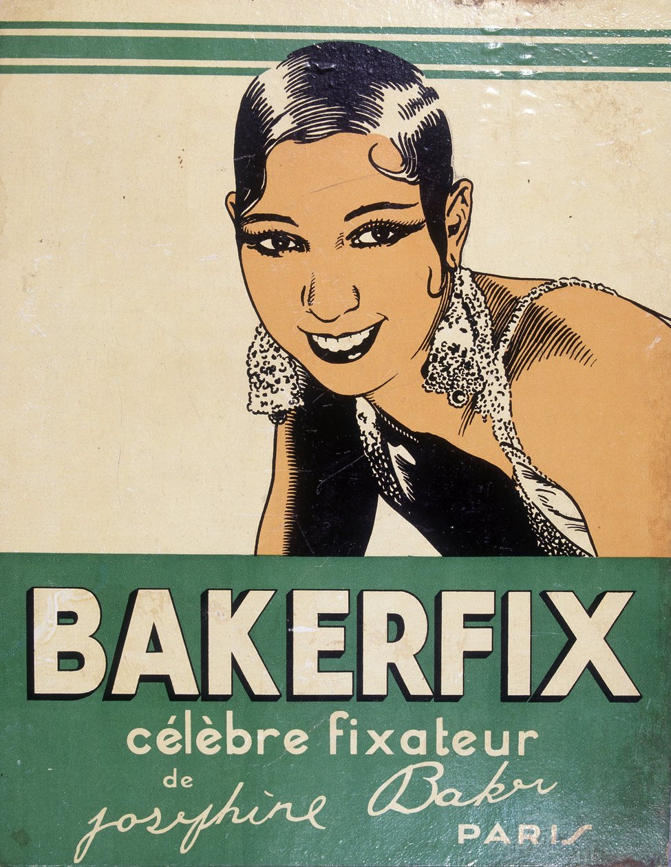 Josephine Baker - a Bakerfix reklámja: „Josephine Baker híres rögzítője” alkotó: French School