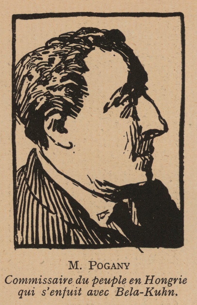 Pogány József, magyar kommunista forradalmi politikus, a Magyar Tanácsköztársaság kormányának tagja 1919-ben (litho) alkotó: French School