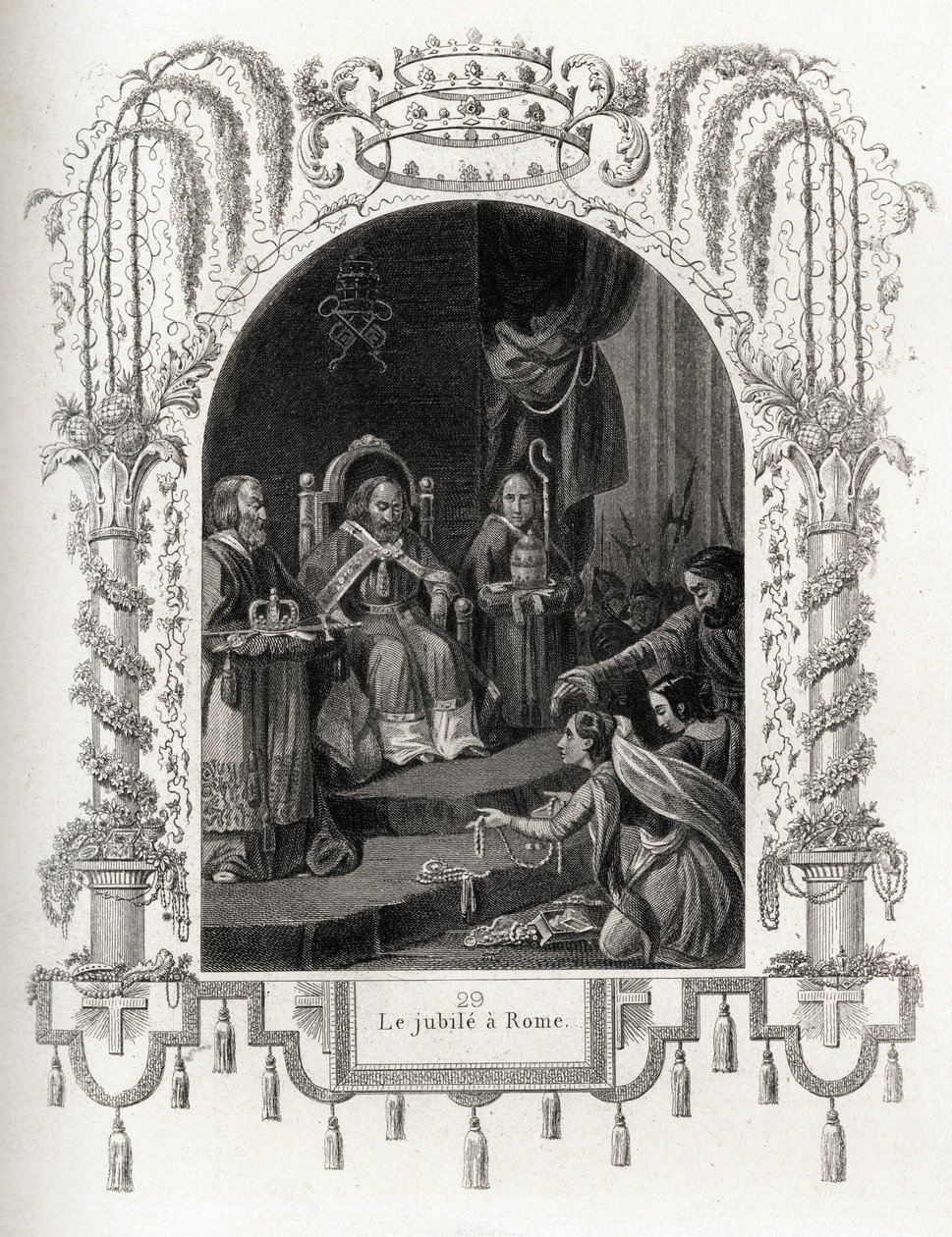 Jubileum Rómában 1450-ben, V. Miklós pápasága idején (1447-1455). Maurice Lachatre (1814-1900), Librairie du progress, Párizs, Histoire des Popes című metszete. alkotó: French School