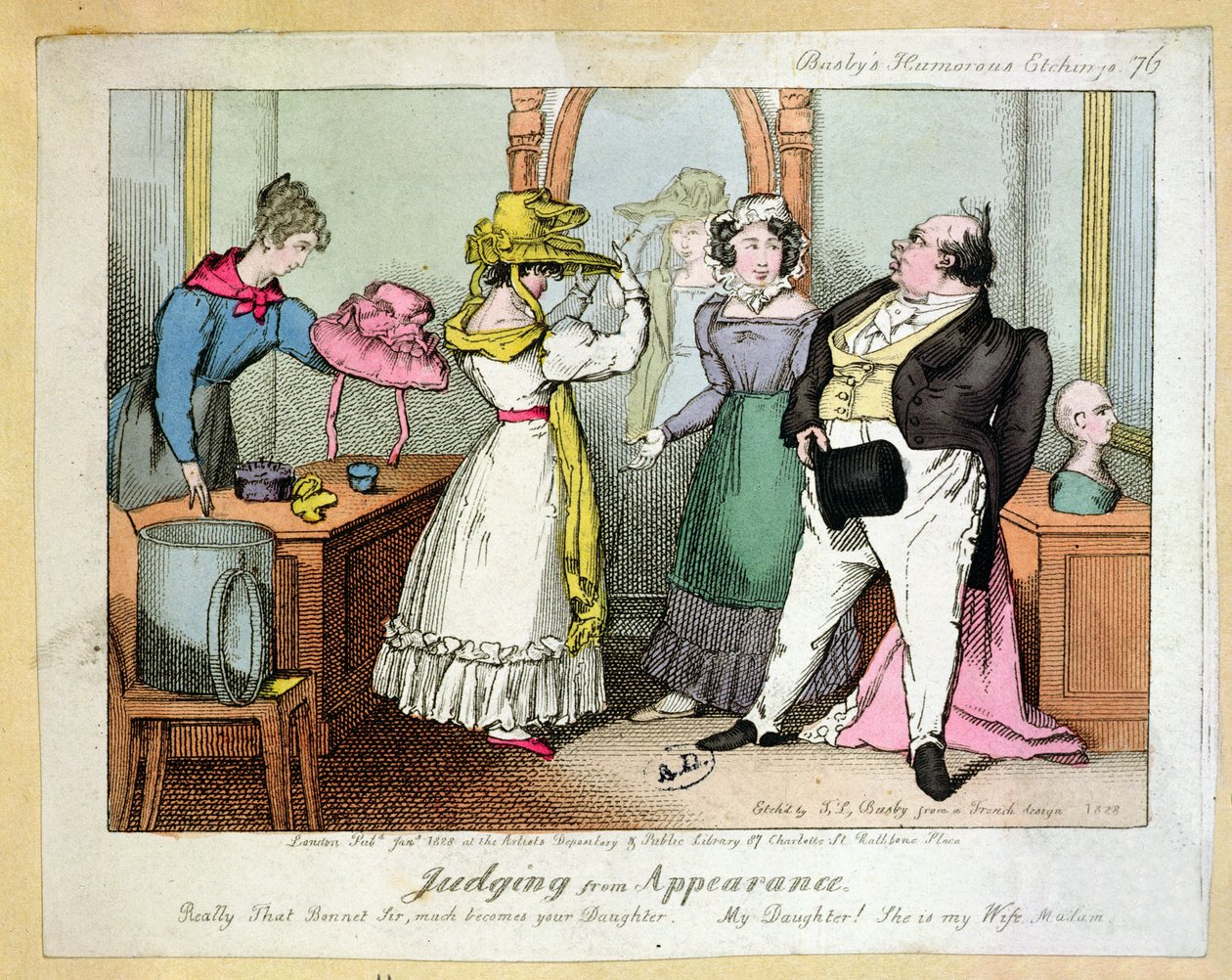A megjelenésből ítélve a Busbys Humorous Rézkarcok 76. száma, Thomas Busby metszet (fl.1804-21) 1828 alkotó: French School
