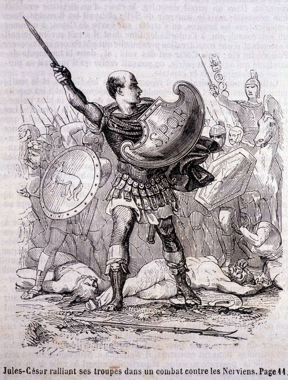 Julius Caesar összegyűjti csapatait a Nervien elleni harcban – L.-P. „Histoire de France” című művében. Anquetil alkotó: French School
