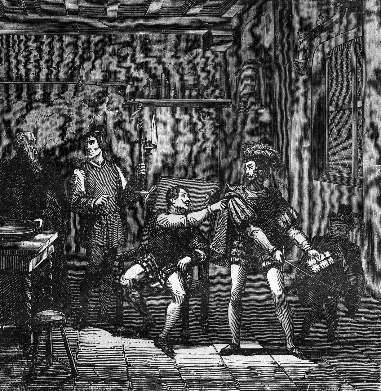 I. Ferenc király (1494-1547) és Charles Brandon, Suffolk hercege feleségül kapta Tudor Máriát (Anglia Mária), akit az udvari züllöttek neveltek fel. metszet: „A prostitúció és a kicsapongás története a világ összes népe között az ókortól kezdve alkotó: French School