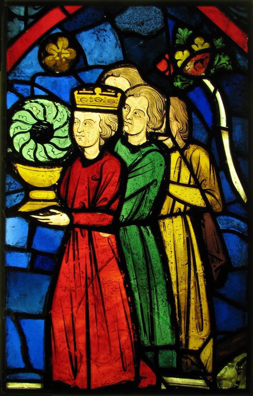 IX. Lajos király a töviskoronát cipelő, 1245-48 körül (fémüveg és üveges festék) alkotó: French School