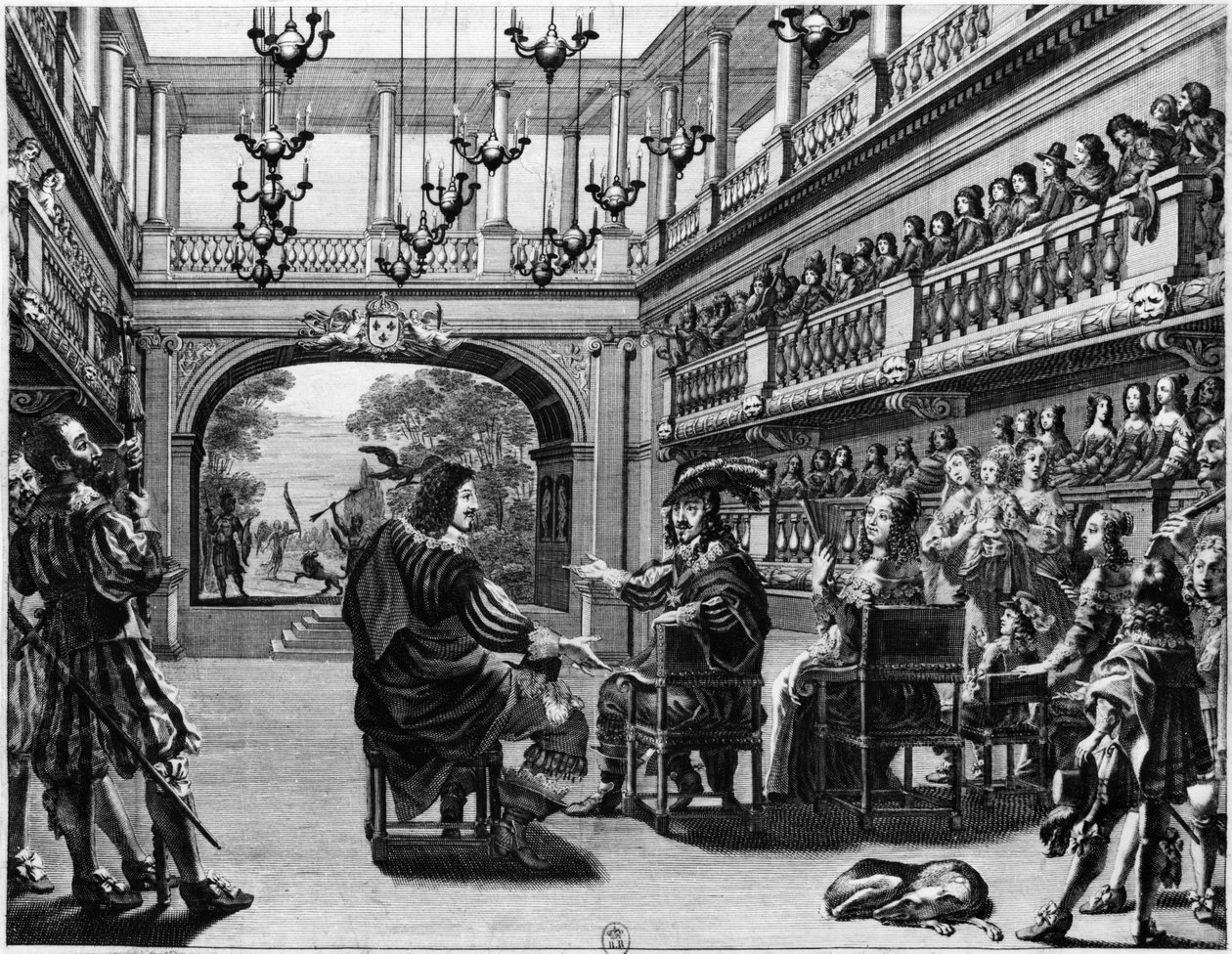 XIII. Lajos király (1601-43) és Anna osztrák királyné (1601-66) a Mirame készítésénél a párizsi Cardinal palotában, 1641 alkotó: French School