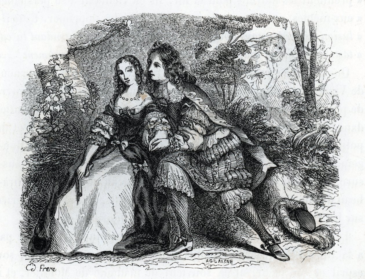 XIV. Lajos király (1638-1715) és szeretője, Louise de La Valliere (1644-1710) - (metszet) 1846 alkotó: French School