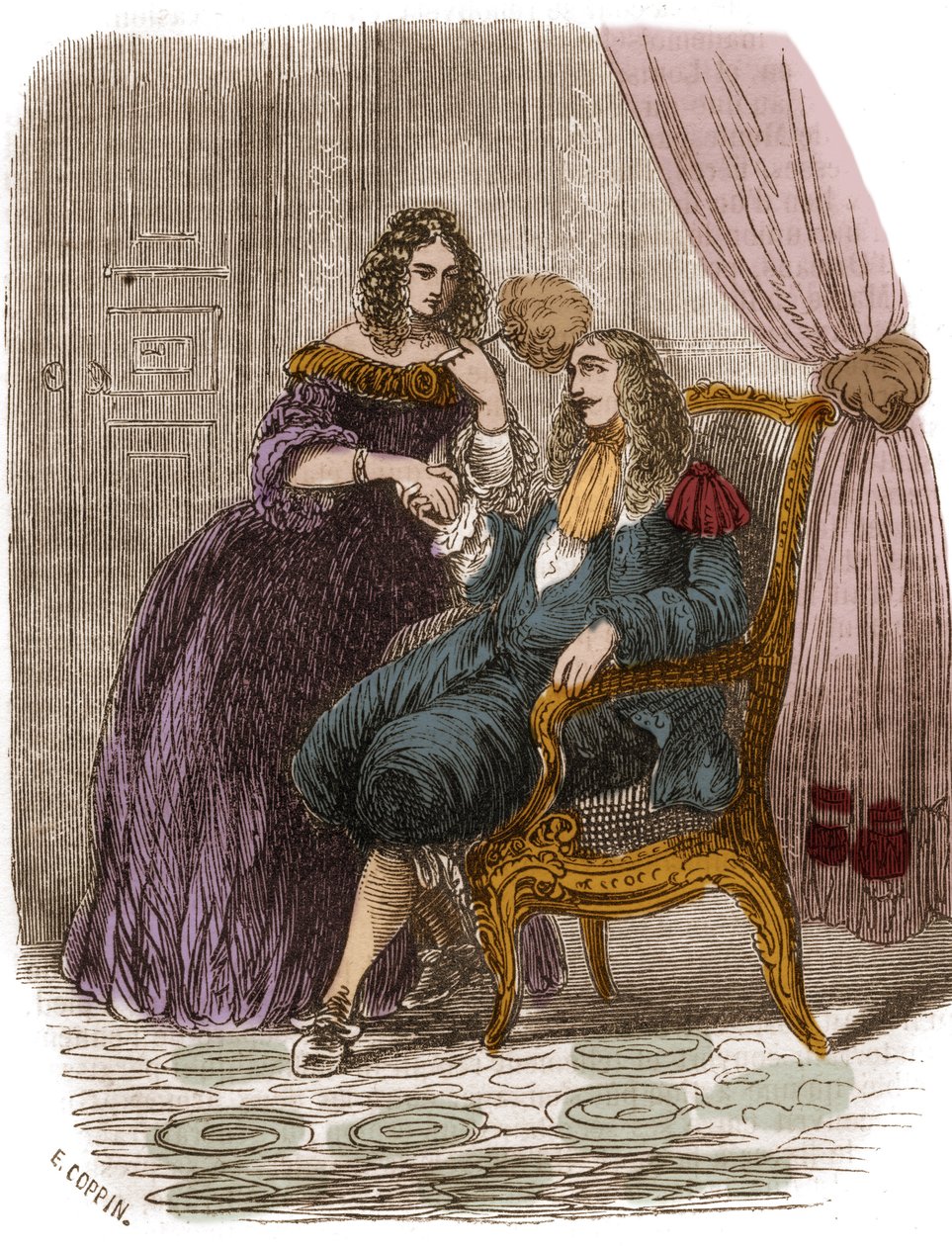 XIV. Lajos francia király (1638-1715) Francoise Athenais-szel (Francoise-Athenais) Rochechouart Mortemart, Montespan márkiné (vagy Madame de Montespan) (1640-1707) által. századi metszet. alkotó: French School