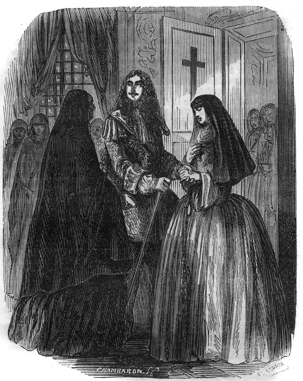 XIV. Lajos francia király (1638-1715) Louise Francoise de la Valliere-rel (1644-1710). századi metszet. alkotó: French School