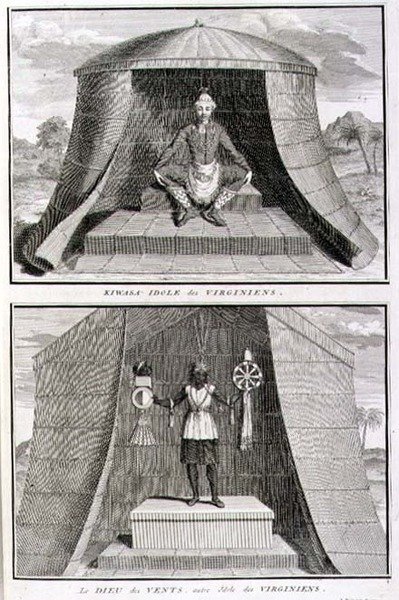 Kiwasa és a szelek istene, a virginiaiak bálványai, illusztráció a „Vallási szertartások és szokások” című könyvből, metszett: Bernard Picart (1673-1733) 1721 (metszet) alkotó: French School