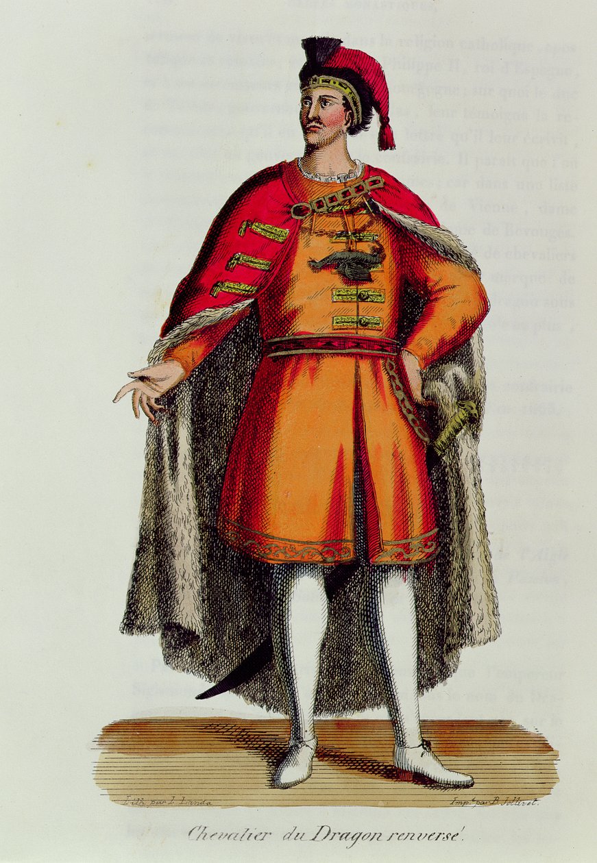 A Magyar Sárkány Lovag Felborult, illusztrációja Pierre Helyot (1660-1716) Histoire et Costumes des Ordres Monastiques című művéből, 1842 alkotó: French School