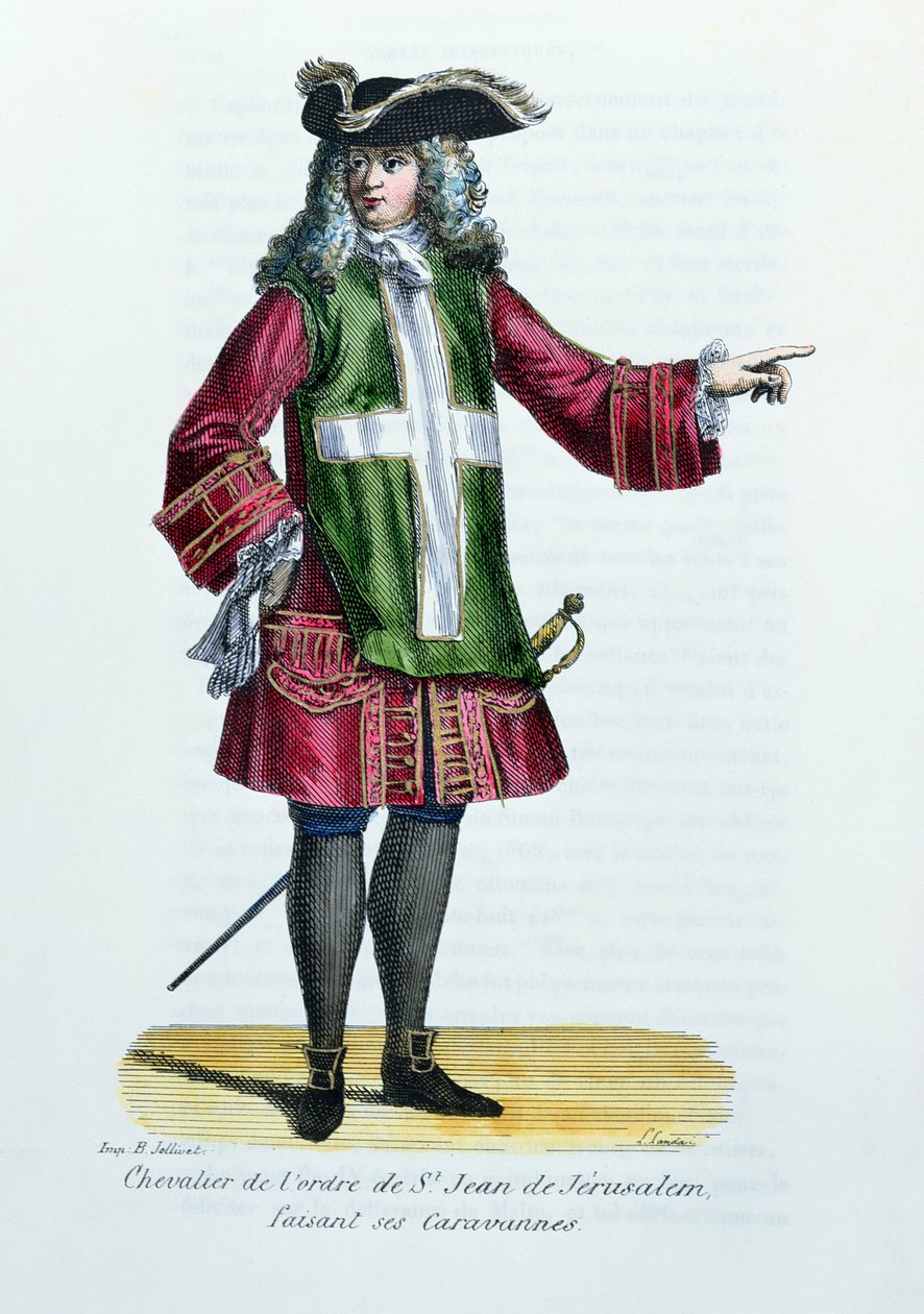 A Jeruzsálemi Szent János Lovag, Helyot atya illusztrációja a Történelemből és a szerzetesrendek viseletéből, 1842 alkotó: French School