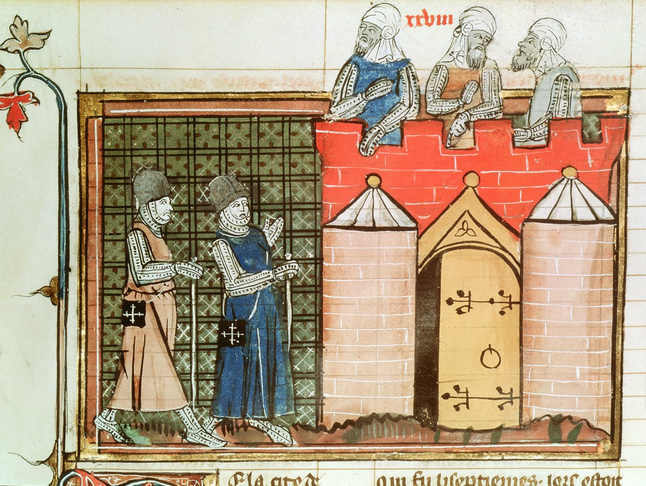 Templomos lovagok Jeruzsálem előtt, a Le Roman de Godefroi de Bouillonból alkotó: French School