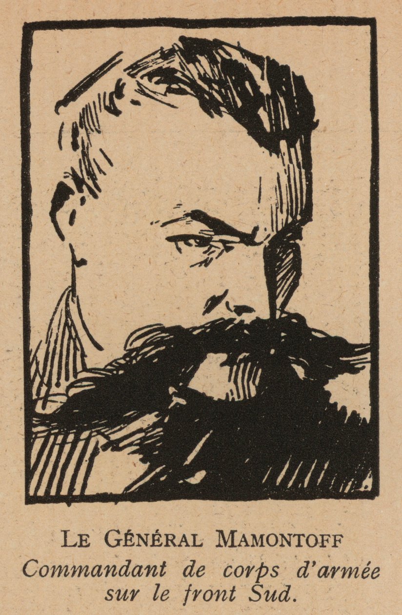 Konsztantyin Mamontov, a dél-oroszországi fehér hadsereg doni kozák tábornoka, orosz polgárháború (litho) alkotó: French School