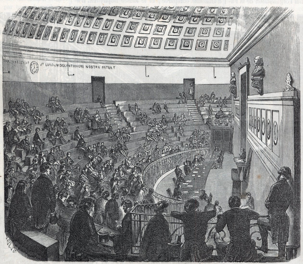 A Párizsi Orvostudományi Iskola – a nagy amfiteátrum – Edmond Texier 1852-es metszete „Tableau-de-Paris”-ban alkotó: French School