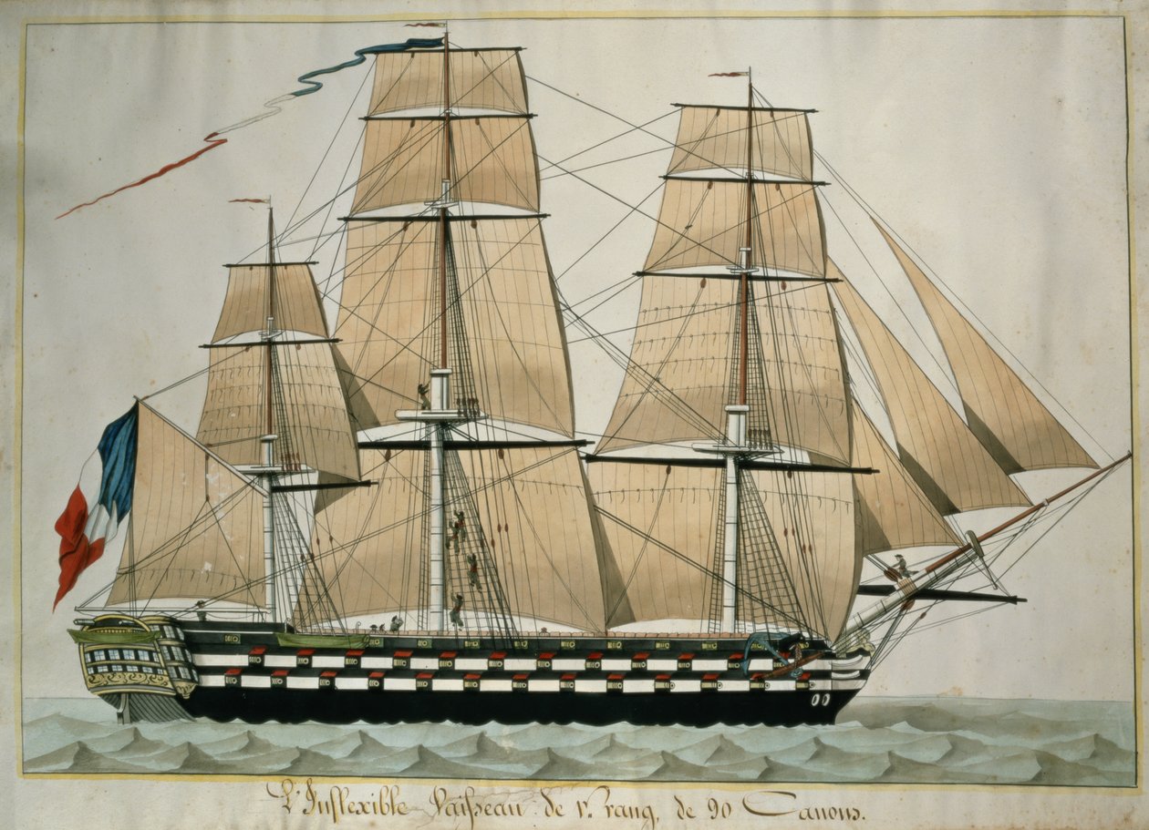 Rugalmas Vaisseau de v. Rang de 90 Canons (The 90 Gun Ship of the Line) c.1835 (wc tollal és tintával a papíron) alkotó: French School