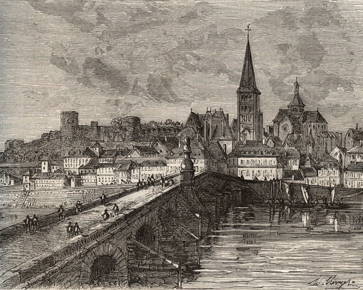 La Charite sur Loire - La Charite-sur-Loire - Nievre, Burgundia régiójában - "France illustree: földrajz, történelem, statisztikai igazgatás" metszete, V.-A. Maláta-barna. 1884 alkotó: French School