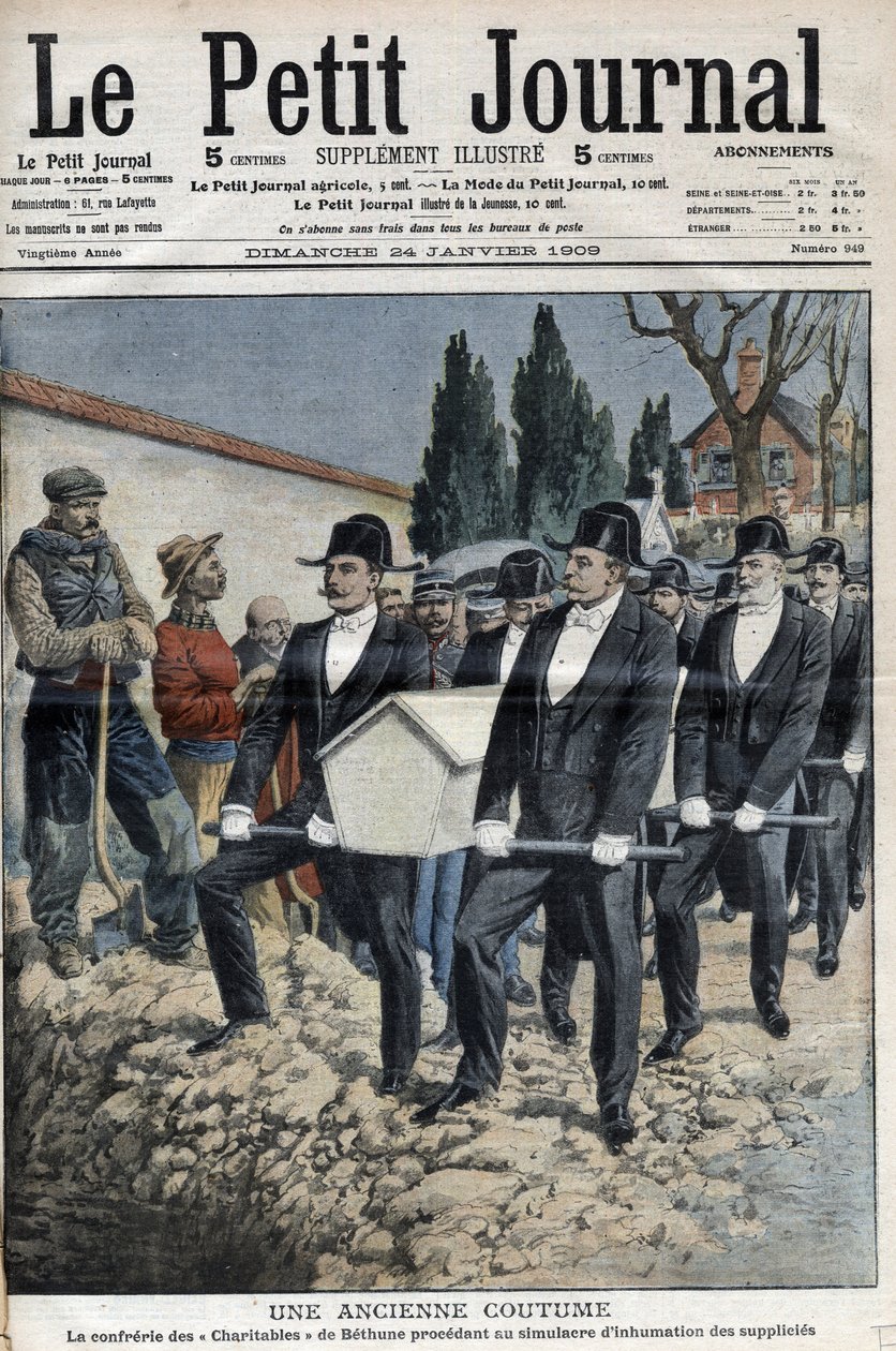 A La Confrerie des Charitables de Saint Eloi (Saint-Eloi) de Bethune folytatja az utánpótlás temetésének szimulációját Polletben, guillotine-ok január 11-én - "" Le Petite Journal" január 24-én alkotó: French School