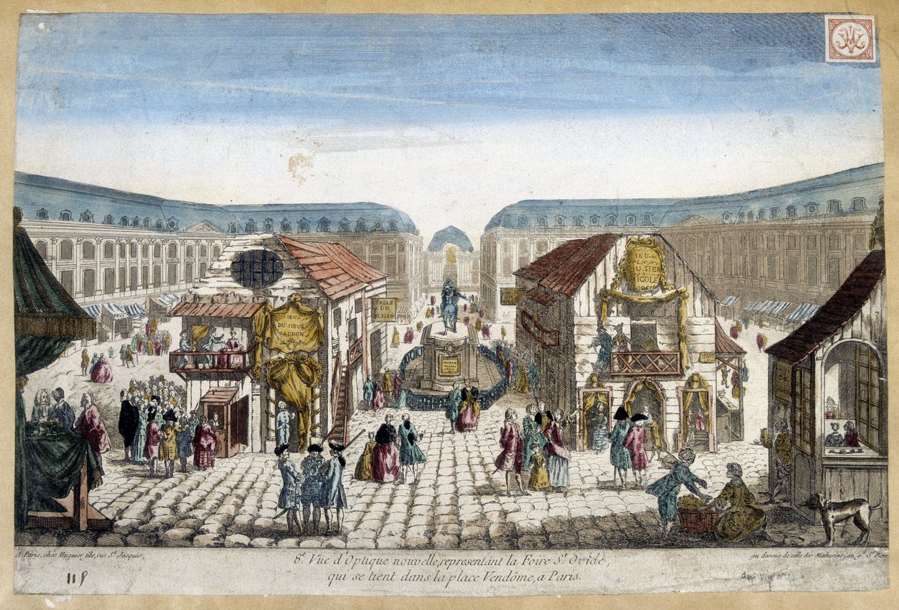 A St Ovide vásár, a párizsi Vendome hely - metszet alkotó: French School