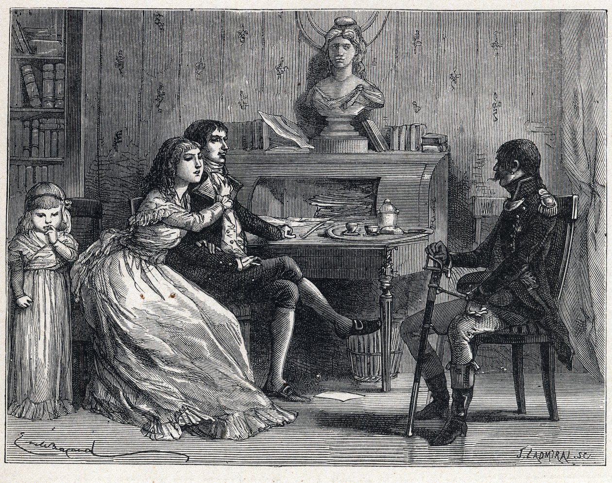 La Terreur a francia forradalom idején: A bebörtönzött Camille Desmoulins (1760-1794) feleségét, Lucile-t (1770-1794) és a marechal Guillaume Brune-t (1763-1815) látogatta meg. alkotó: French School