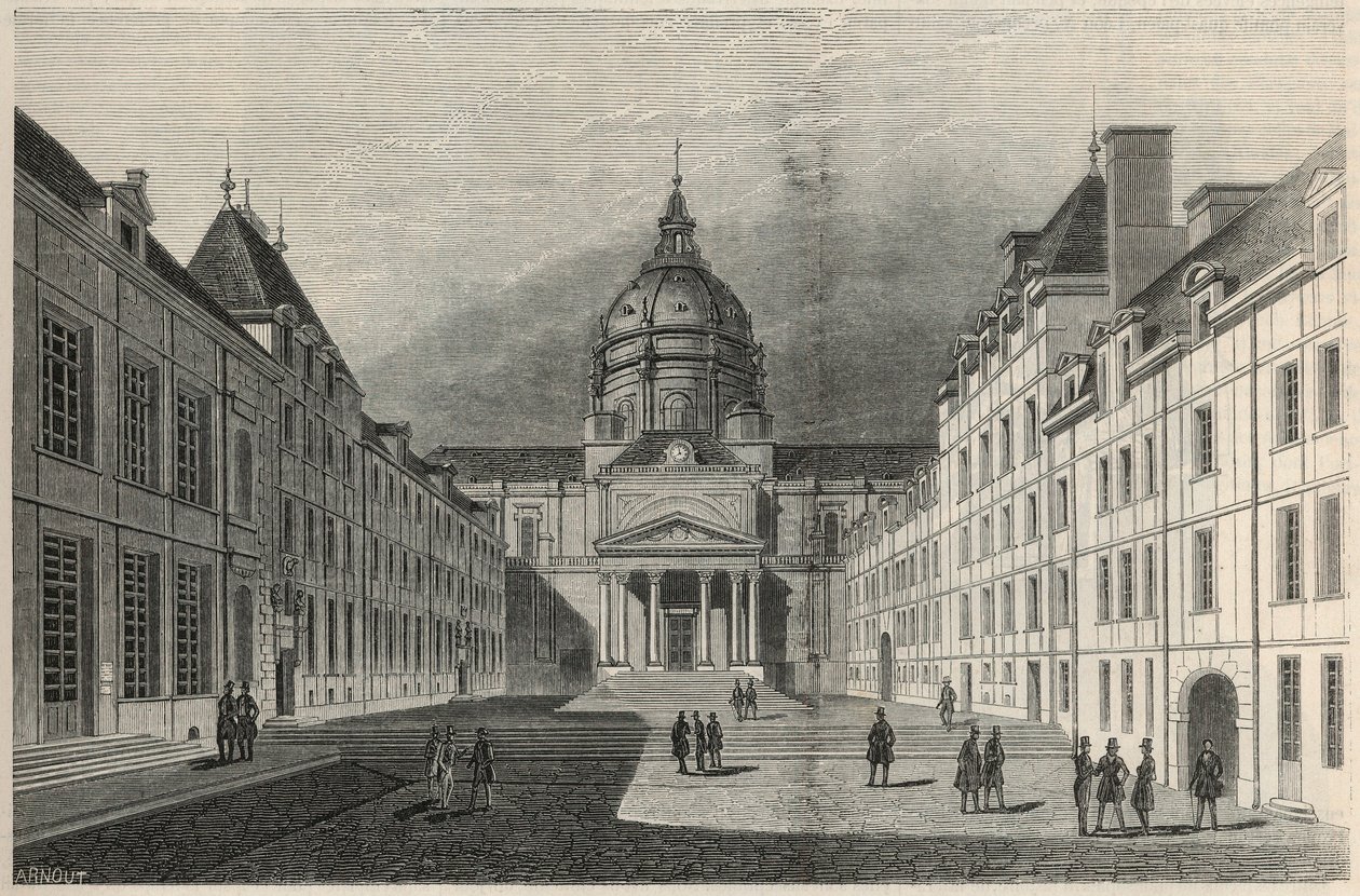 A Sorbonne udvara Párizsban a 19. században - Edmond Texier metszet a Tableau-de-Parisban 1852 alkotó: French School